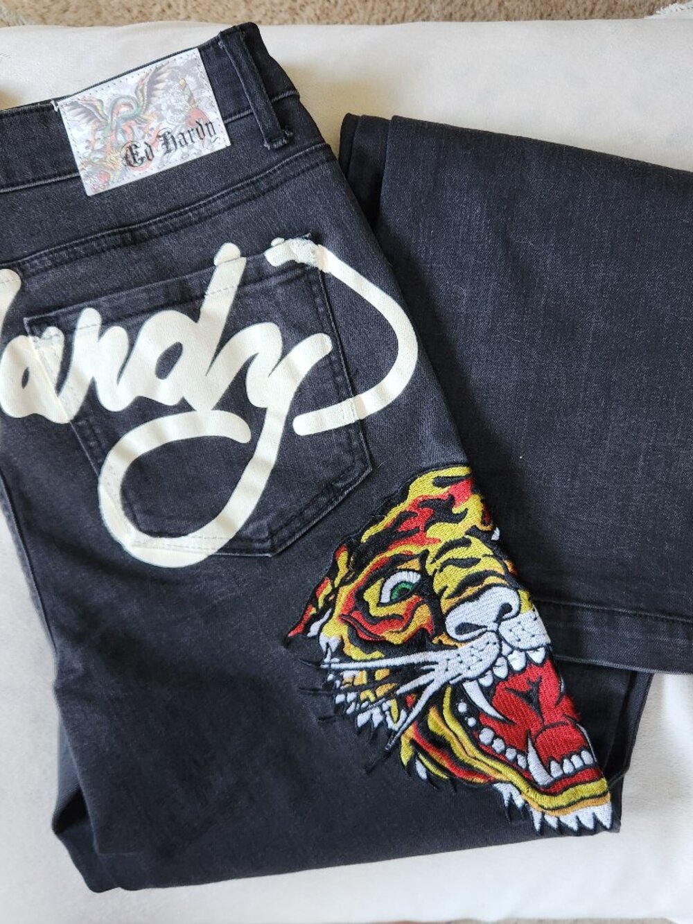Ed Hardy Jeans - Slim Flare - Tiger w/Signature Size 30 in Faded Black